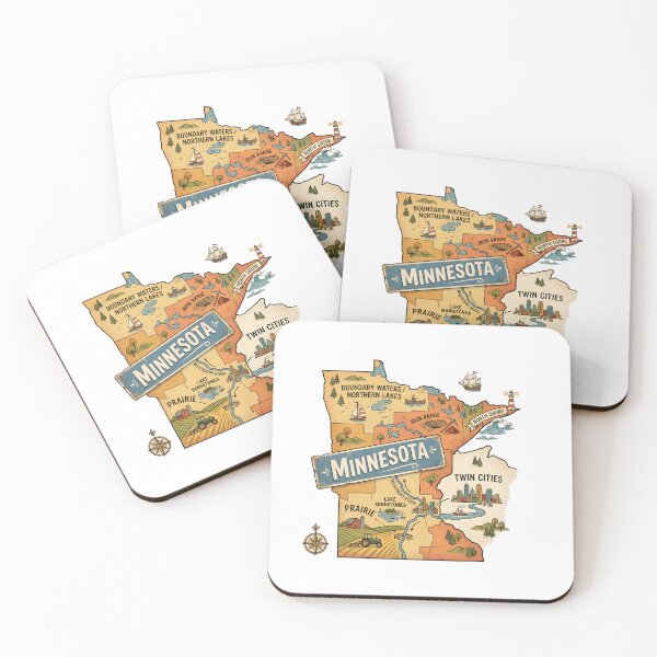 Item preview, Minnesota Illustrated Map – Retro State Regions & Landmarks designed and sold by Paper Drip.