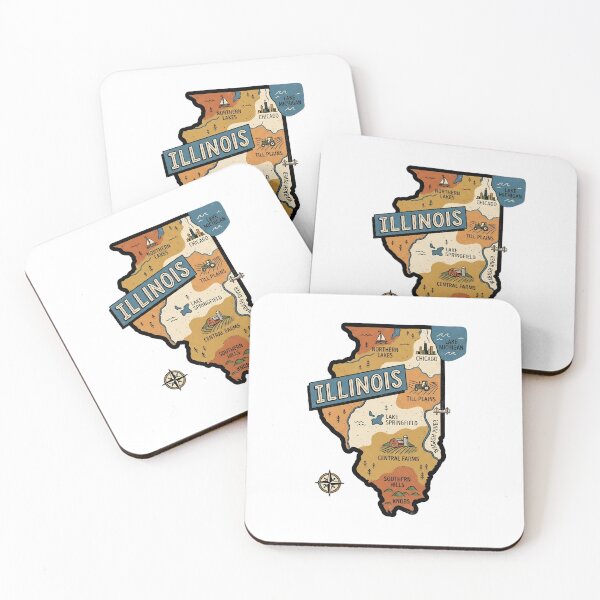 Item preview, Illinois Illustrated Map – Retro State Regions & Landmarks designed and sold by Paper Drip.