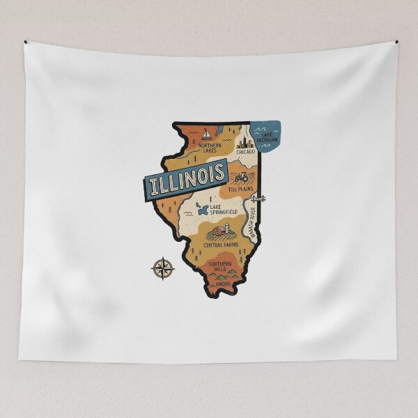 Item preview, Illinois Illustrated Map – Retro State Regions & Landmarks designed and sold by Paper Drip.