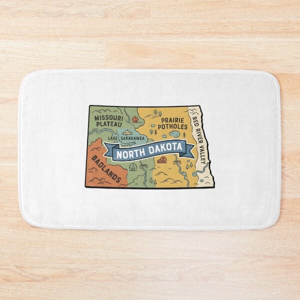 Item preview, North Dakota Illustrated Map – Retro State Regions & Landmarks designed and sold by Paper Drip.