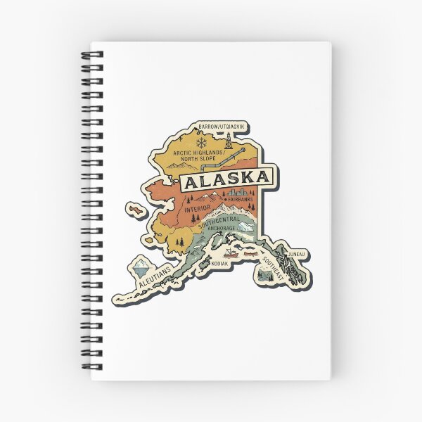 Item preview, Alaska Illustrated Map – Retro State Regions & Landmarks designed and sold by Paper Drip.