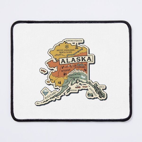 Item preview, Alaska Illustrated Map – Retro State Regions & Landmarks designed and sold by Paper Drip.