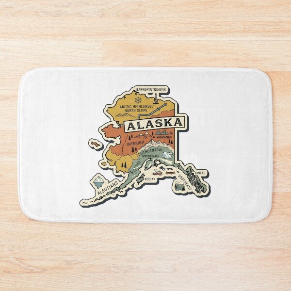 Item preview, Alaska Illustrated Map – Retro State Regions & Landmarks designed and sold by Paper Drip.