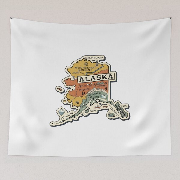 Item preview, Alaska Illustrated Map – Retro State Regions & Landmarks designed and sold by Paper Drip.