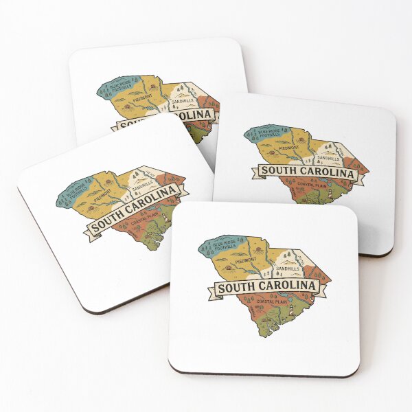 Item preview, South Carolina  Illustrated Map – Retro State Regions & Landmarks designed and sold by Paper Drip.