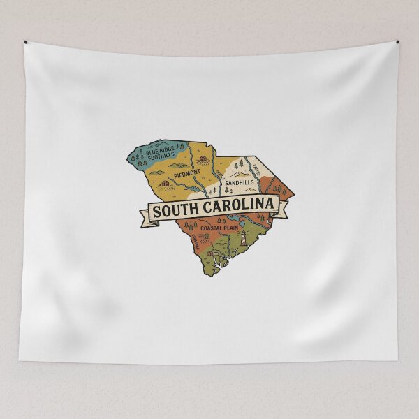 Item preview, South Carolina  Illustrated Map – Retro State Regions & Landmarks designed and sold by Paper Drip.