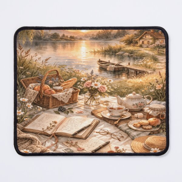 Item preview, Sunset Picnic Poetry – Letters by the Lake Victorian Cottagecore Art designed and sold by ArtFreshStudio.