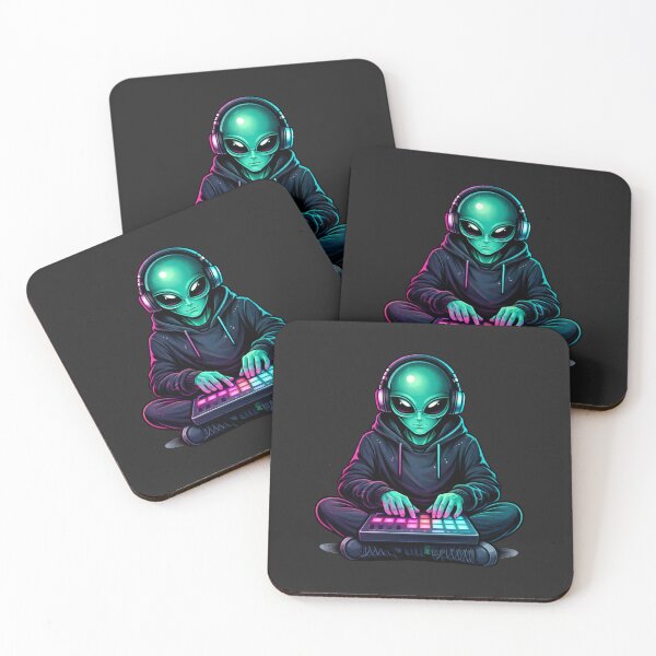 Item preview, Neon Cyber Alien DJ – Teal Magenta Music Producer Aesthetic Chibi Art designed and sold by ColorSplash123.
