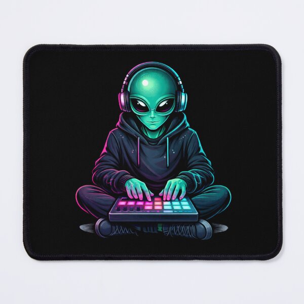 Item preview, Neon Cyber Alien DJ – Teal Magenta Music Producer Aesthetic Chibi Art designed and sold by ColorSplash123.