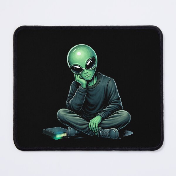 Item preview, Late Night Thinker Alien – Deep Thought Space Aesthetic Chibi Illustration designed and sold by ColorSplash123.