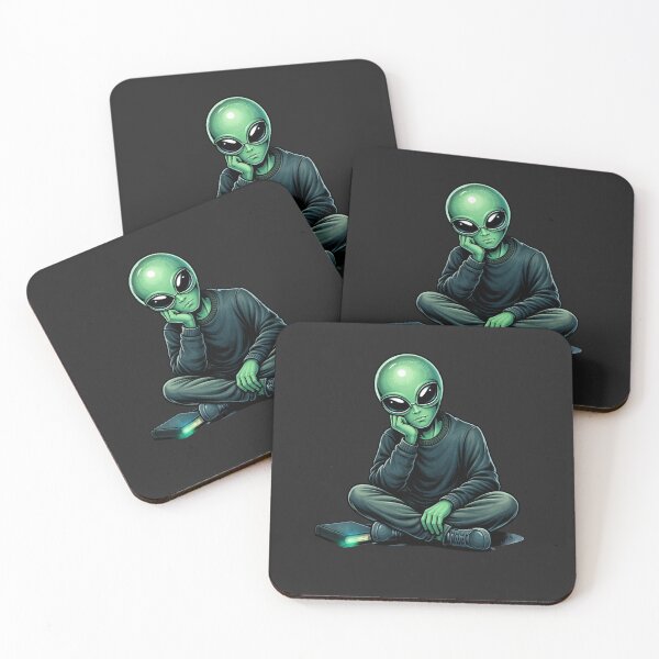Item preview, Late Night Thinker Alien – Deep Thought Space Aesthetic Chibi Illustration designed and sold by ColorSplash123.