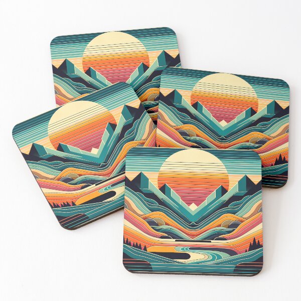 Item preview, Geometric Mountains Sunset with Layered Valley Lines designed and sold by InkSmithery.