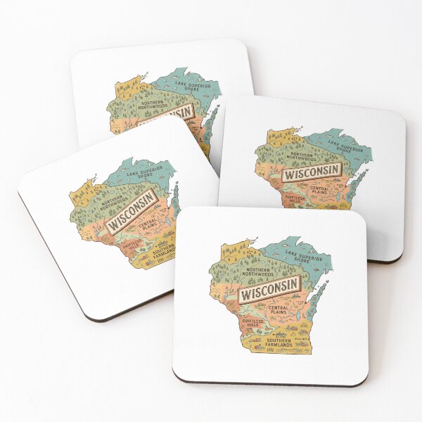 Item preview, Wisconsin Illustrated Map – Retro State Regions & Landmarks designed and sold by Paper Drip.