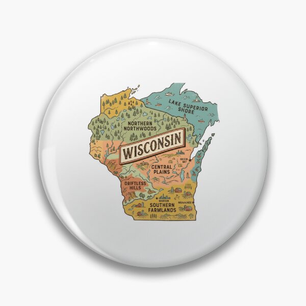 Item preview, Wisconsin Illustrated Map – Retro State Regions & Landmarks designed and sold by Paper Drip.