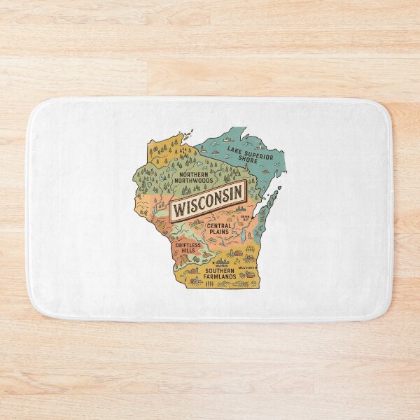 Item preview, Wisconsin Illustrated Map – Retro State Regions & Landmarks designed and sold by Paper Drip.