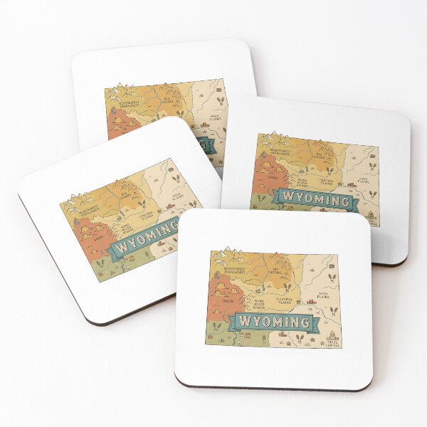 Item preview, Wyoming State Illustrated Map – Retro State Regions & Landmarks designed and sold by Paper Drip.