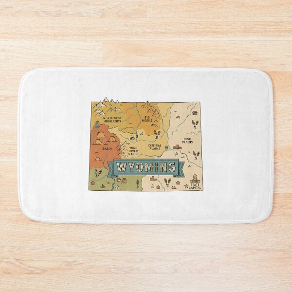 Item preview, Wyoming State Illustrated Map – Retro State Regions & Landmarks designed and sold by Paper Drip.