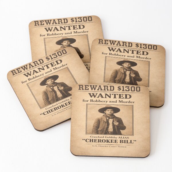 Item preview, Cherokee Bill Wanted Poster Vintage Old West Outlaw Reward Tee designed and sold by POD DYNASTY | Original Print On Demand T-Shirt Graphics.
