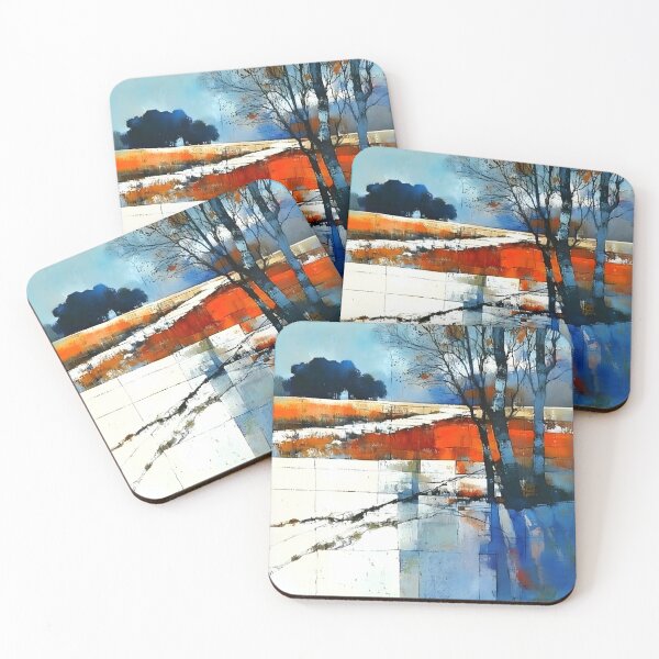 Item preview, Abstract Snow Landscape With Bold Orange and Blue designed and sold by Shoot-The-Moon.