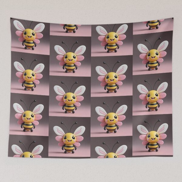 Item preview, 3D Cartoon Stylized Bee with Pink Butterfly Wings designed and sold by Dreamy Armine Art.
