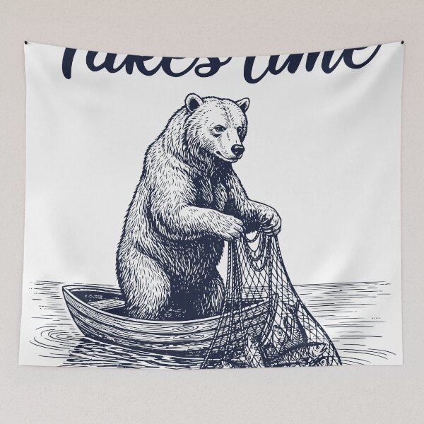 Item preview, Bear Fishing Takes Time – Vintage Engraved Fisherman Bear Design designed and sold by TeeVerse27.