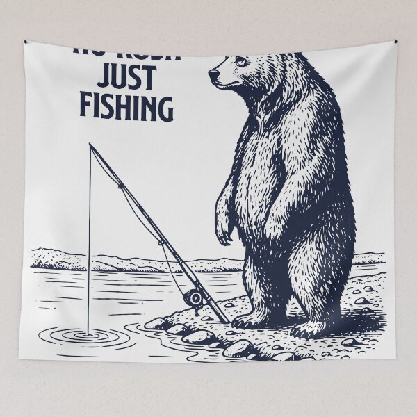 Item preview, No Rush Just Fishing Bear – Vintage Engraved Fishing Design designed and sold by TeeVerse27.