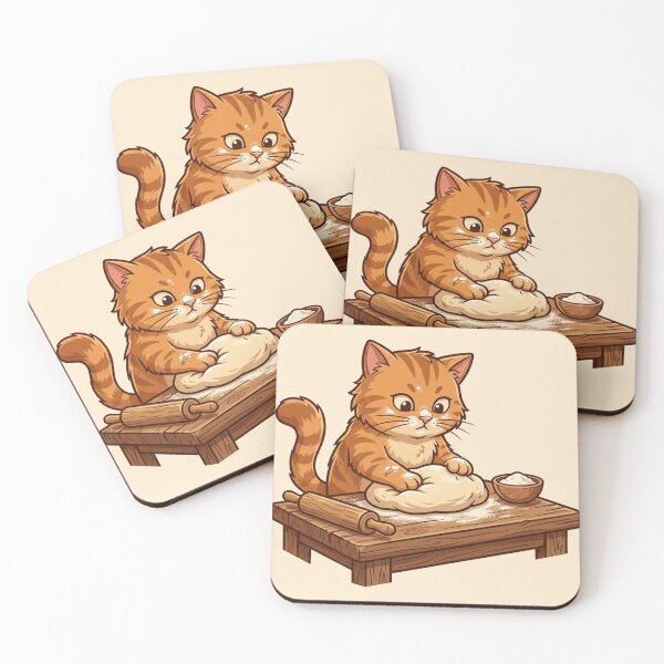 Item preview, Cute Ginger Cat Baker Kneading Dough with Rolling Pin designed and sold by HappySproutArt.