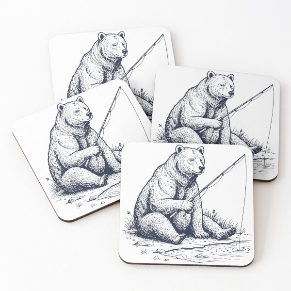 Item preview, Vintage Bear Fishing Illustration – Engraved Wildlife Angler Design designed and sold by TeeVerse27.