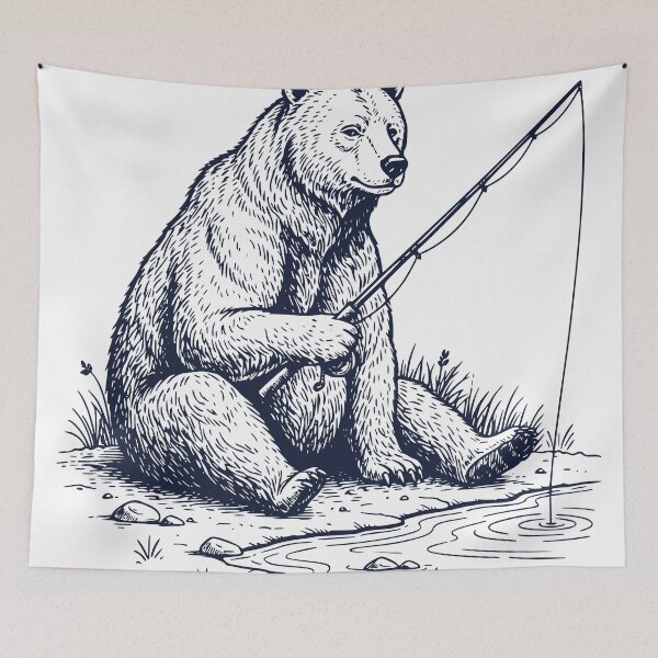 Item preview, Vintage Bear Fishing Illustration – Engraved Wildlife Angler Design designed and sold by TeeVerse27.