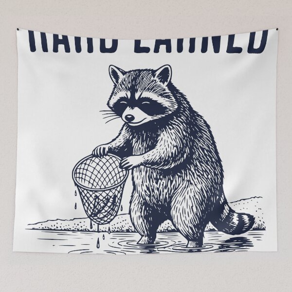 Item preview, Hard Earned Raccoon Fishing – Vintage Engraved Angler Design designed and sold by TeeVerse27.