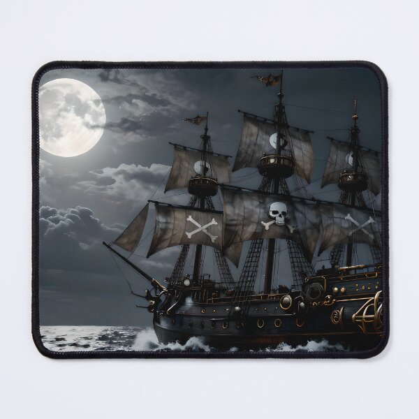 Item preview, Cinematic Steampunk Pirate Ship Moonlit Ocean Art designed and sold by AnimalAirtistry.