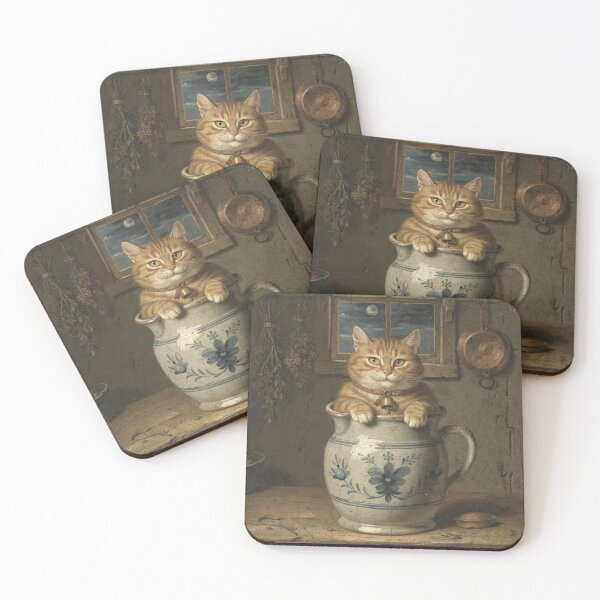 Item preview, Cat in Milk Jug - Vintage Folk Art Portrait designed and sold by PictorialWhimsy.