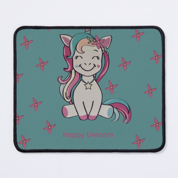 Item preview, Colorful unicorn on blue-green background designed and sold by happytraveller1.