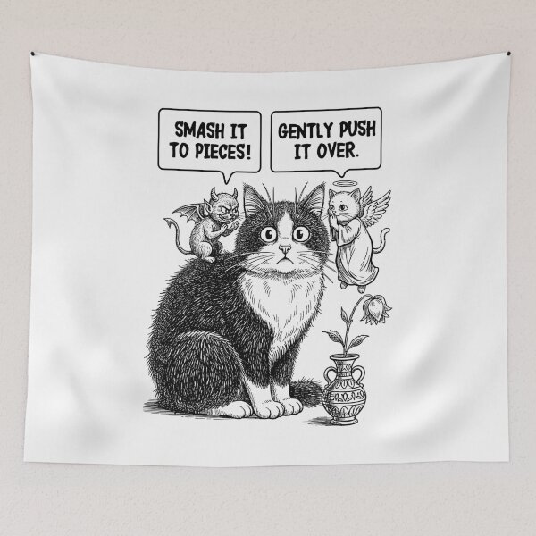 Item preview, Funny Cat Ethical Dilemma Devil Angel Flower Vase Cats designed and sold by GrandeDuc.