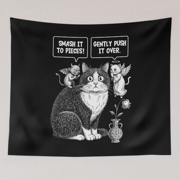 Item preview, Funny Cat Ethical Dilemma Devil Angel Flower Vase Cats designed and sold by GrandeDuc.