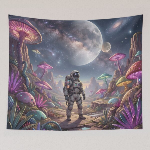 Item preview, The Lone Astronaut #08 - Space Mushrooms designed and sold by nocturnAIArt.