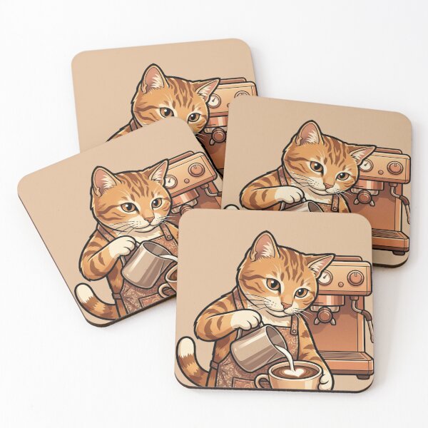 Item preview, Kawaii Orange Cat Barista Making Latte Art Coffee Lover Gift designed and sold by HappySproutArt.