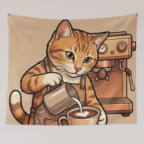 Item preview, Kawaii Orange Cat Barista Making Latte Art Coffee Lover Gift designed and sold by HappySproutArt.