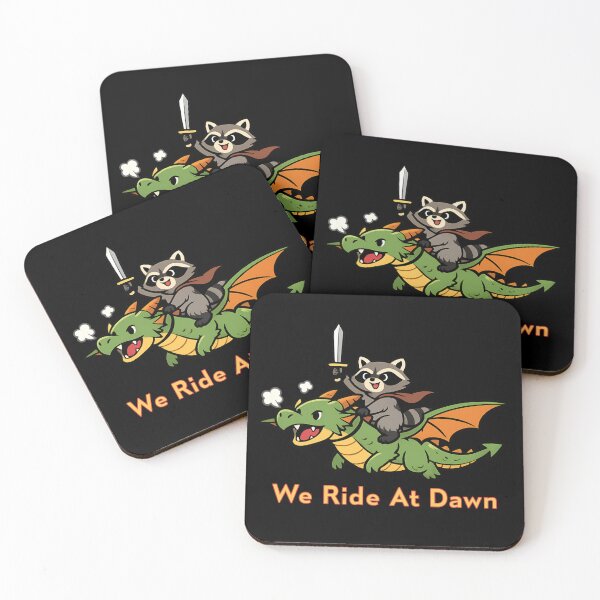 Item preview, Cute Raccoon Riding Dragon – We Ride At Dawn Funny Fantasy Cartoon designed and sold by SidTastic .