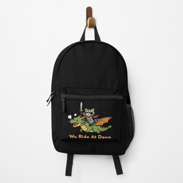 Item preview, Cute Raccoon Riding Dragon – We Ride At Dawn Funny Fantasy Cartoon designed and sold by SidTastic .