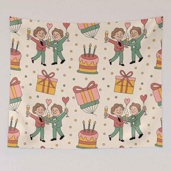 Item preview, Romantic Anniversary Celebration Pattern - Couples Toasting & Cakes designed and sold by Midnight Veil Designs.