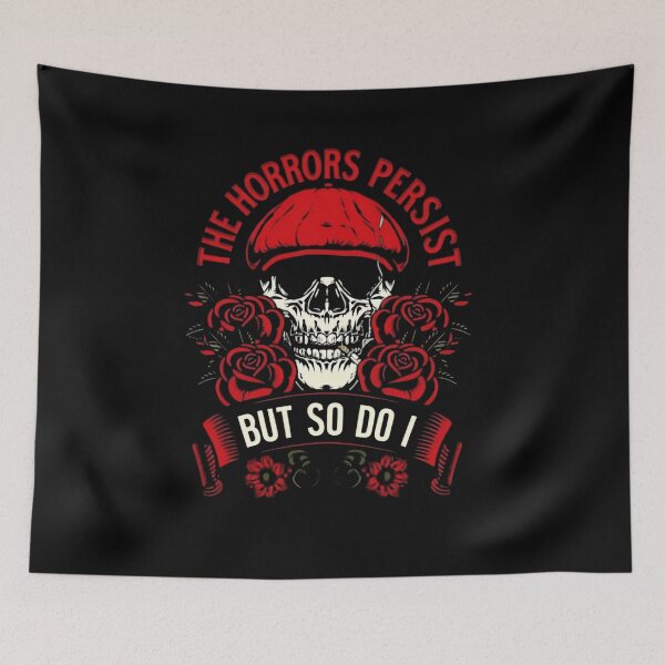 Item preview, The Horrors Persist But So Do I funny skull flowers roses designed and sold by SkeletonsDanger.