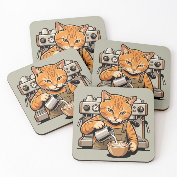 Item preview, Kawaii Orange Cat Barista Making Latte Art - Coffee Neko designed and sold by HappySproutArt.
