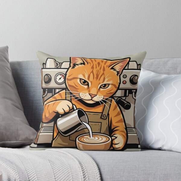 Item preview, Kawaii Orange Cat Barista Making Latte Art - Coffee Neko designed and sold by HappySproutArt.