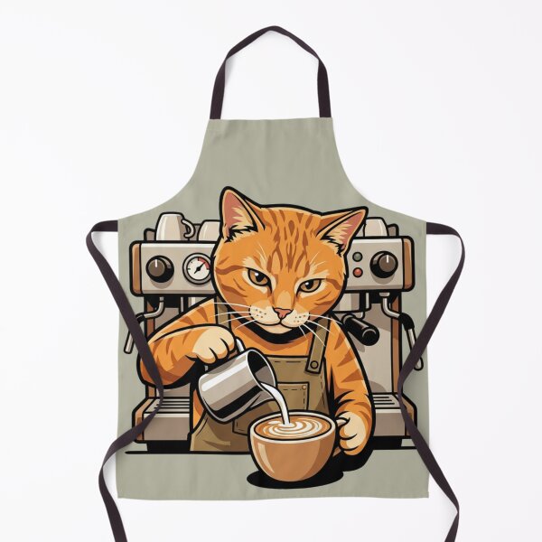 Item preview, Kawaii Orange Cat Barista Making Latte Art - Coffee Neko designed and sold by HappySproutArt.
