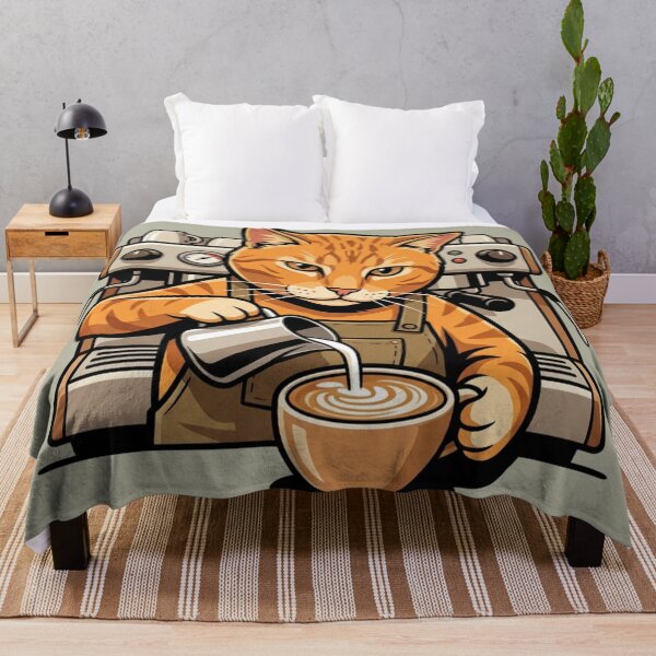 Item preview, Kawaii Orange Cat Barista Making Latte Art - Coffee Neko designed and sold by HappySproutArt.