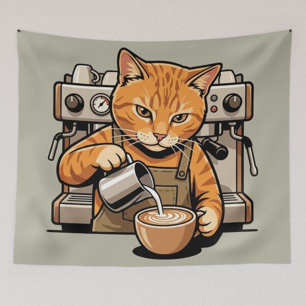Item preview, Kawaii Orange Cat Barista Making Latte Art - Coffee Neko designed and sold by HappySproutArt.