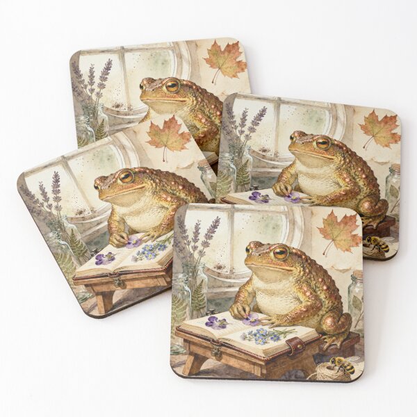 Item preview, Cottagecore Toad Pressing Flowers - Cozy Frog Art designed and sold by PictorialWhimsy.