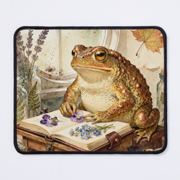 Item preview, Cottagecore Toad Pressing Flowers - Cozy Frog Art designed and sold by PictorialWhimsy.