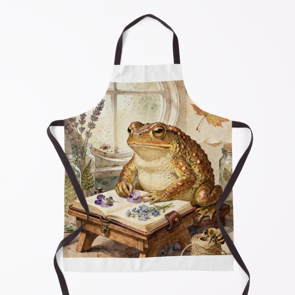 Item preview, Cottagecore Toad Pressing Flowers - Cozy Frog Art designed and sold by PictorialWhimsy.